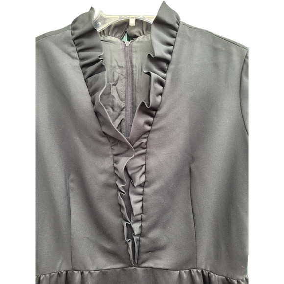 Vintage Ruffle Cuff V-neck and Hem Long Sleeve Goth‎ Line A-line Midi Prom Dress - Picture 5 of 12